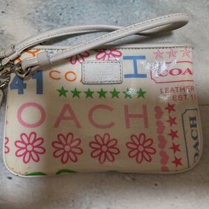 Coach Floral Print Wristlet with Pink and Blue Accents